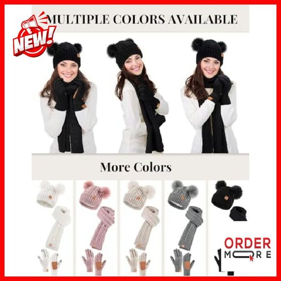 Fleece Lined Beanie Scarf Gloves Set Touchscreen Winter Accessories main image 7